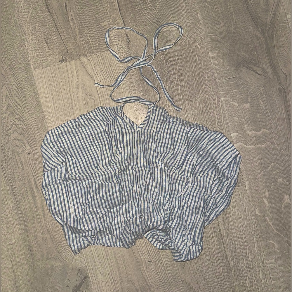 PLT Blue and White Striped Halter Top🐋